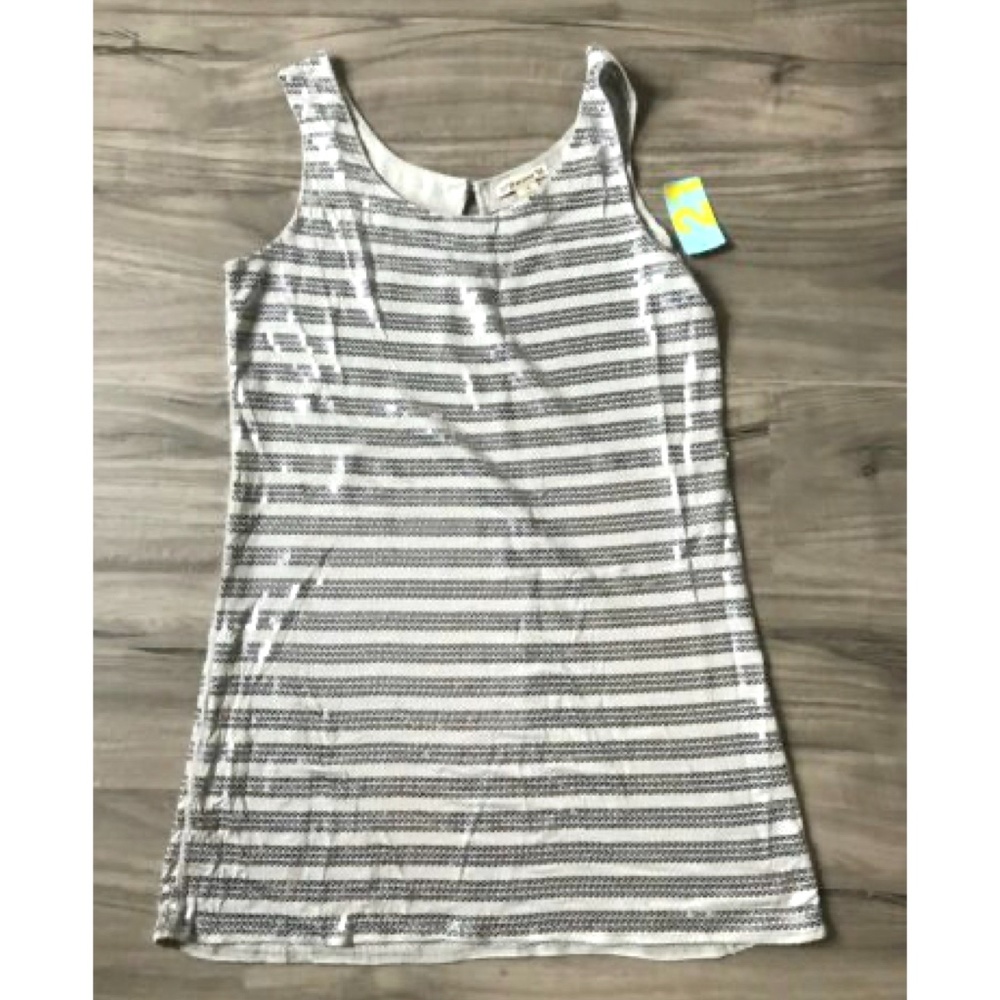 NWT FOREVER 21 SILVER SEQUIN STRIPE PARTY TANK TUNIC DRESS L